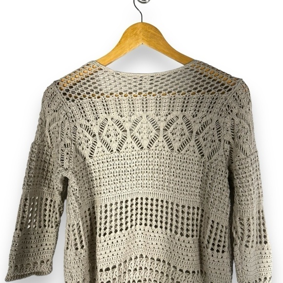 4 for $40 SALE!J Jill Crocheted Split V Neck Fisherman's Sweater, Cream, Size S - Picture 8 of 9